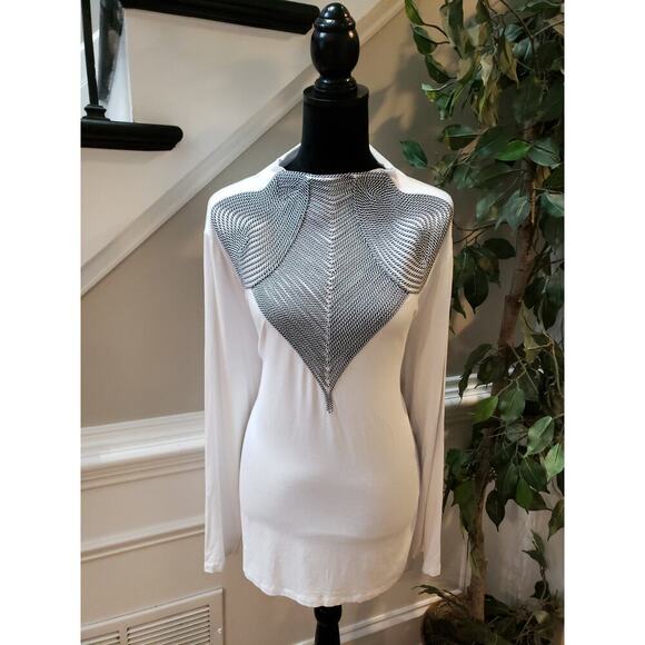 Ashley Stewart Top Women 22 24 White Black Embellished Long Sleeve Blouse - Picture 1 of 11